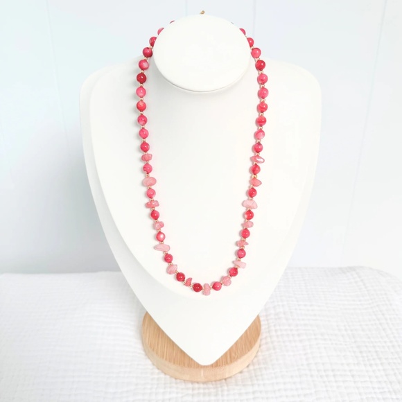 NEW Gemstone Beaded Necklace - Pink Shell Quartzite - Handcrafted Necklace - Picture 1 of 5